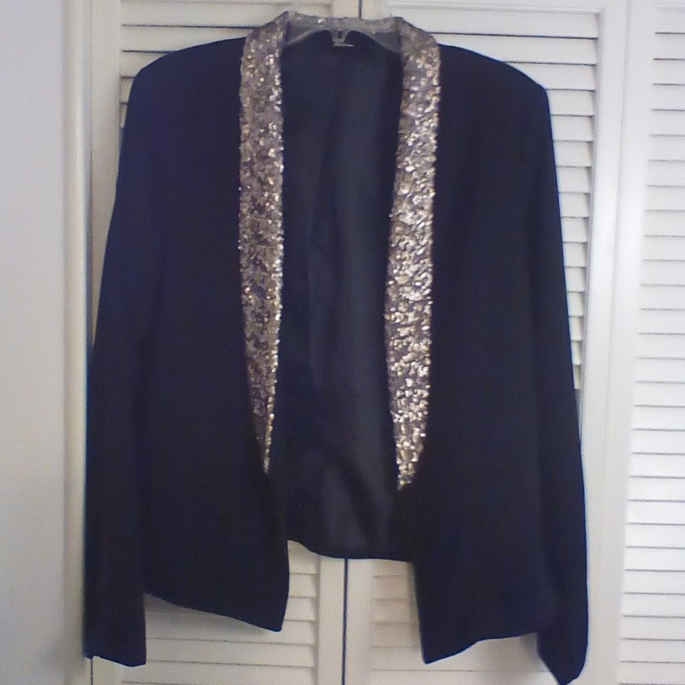 Pewter Sequin Shawl collar black blazer